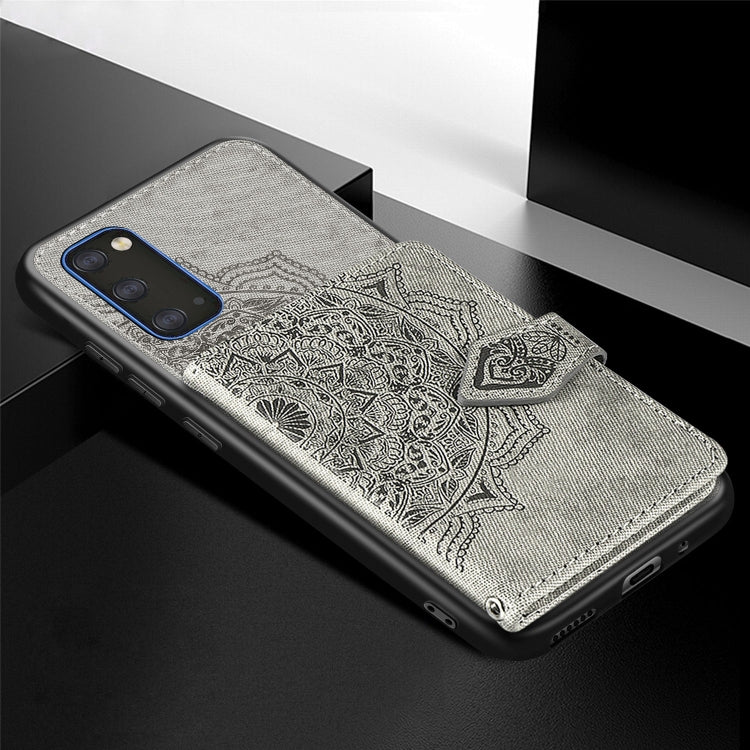 For Galaxy S20 Mandala Embossed Magnetic Cloth PU + TPU + PC Case with Holder & Card Slots & Wallet & Photo Frame & Strap