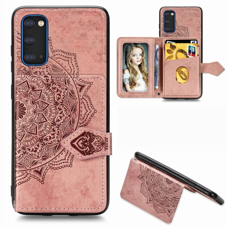 For Galaxy S20 Mandala Embossed Magnetic Cloth PU + TPU + PC Case with Holder & Card Slots & Wallet & Photo Frame & Strap