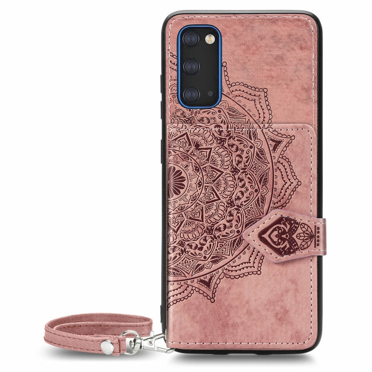 For Galaxy S20 Mandala Embossed Magnetic Cloth PU + TPU + PC Case with Holder & Card Slots & Wallet & Photo Frame & Strap