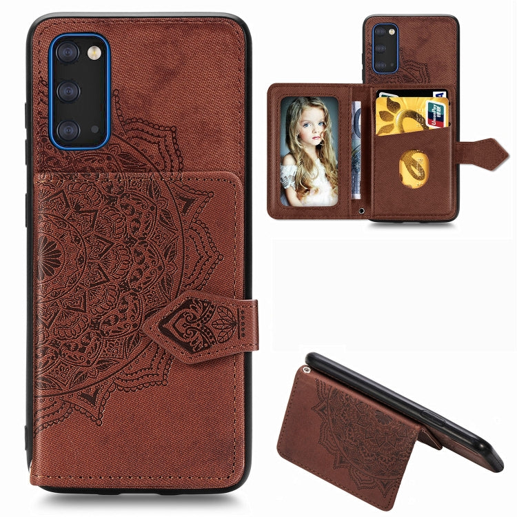 For Galaxy S20 Mandala Embossed Magnetic Cloth PU + TPU + PC Case with Holder & Card Slots & Wallet & Photo Frame & Strap