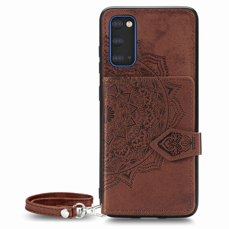 For Galaxy S20 Mandala Embossed Magnetic Cloth PU + TPU + PC Case with Holder & Card Slots & Wallet & Photo Frame & Strap