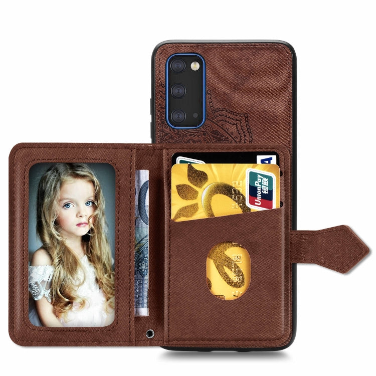 For Galaxy S20 Mandala Embossed Magnetic Cloth PU + TPU + PC Case with Holder & Card Slots & Wallet & Photo Frame & Strap