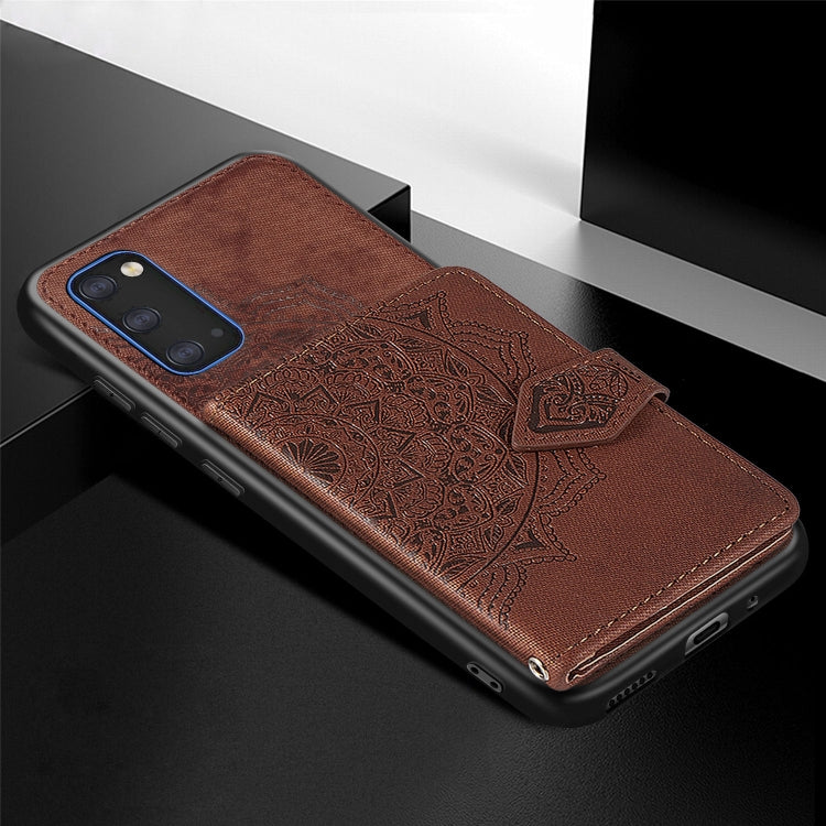 For Galaxy S20 Mandala Embossed Magnetic Cloth PU + TPU + PC Case with Holder & Card Slots & Wallet & Photo Frame & Strap