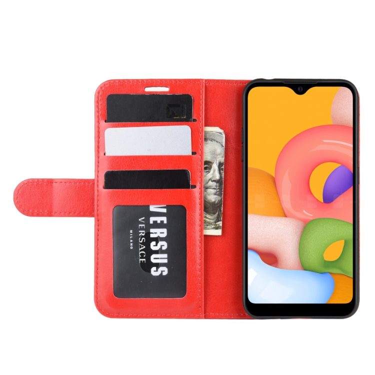 For Galaxy A01 R64 Texture Single Horizontal Flip Protective Case with Holder & Card Slots & Wallet& Photo Frame