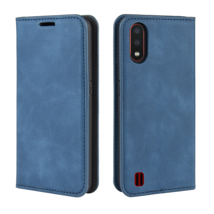 For Galaxy A01 Retro-skin Business Magnetic Suction Leather Case with Holder & Card Slots & Wallet