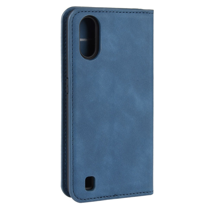 For Galaxy A01 Retro-skin Business Magnetic Suction Leather Case with Holder & Card Slots & Wallet