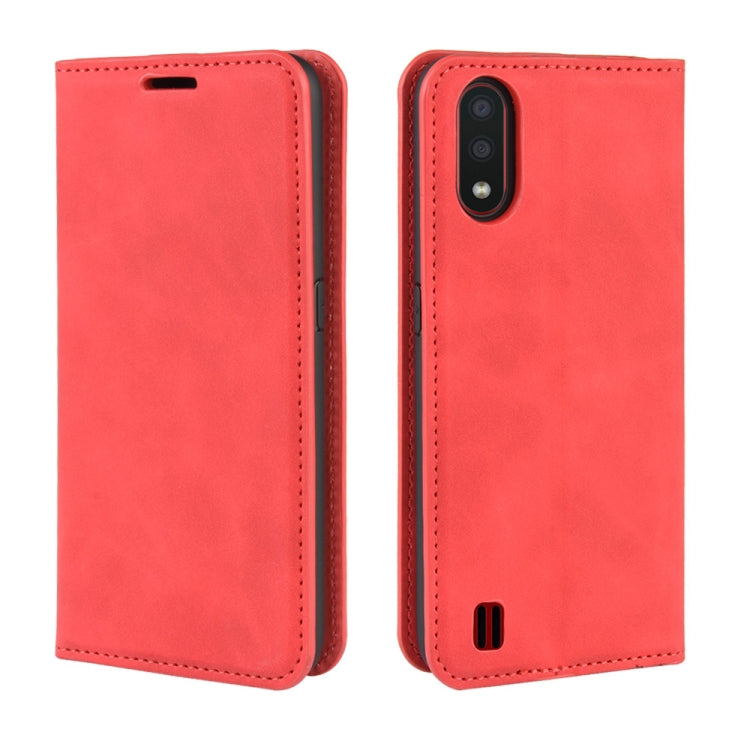 For Galaxy A01 Retro-skin Business Magnetic Suction Leather Case with Holder & Card Slots & Wallet