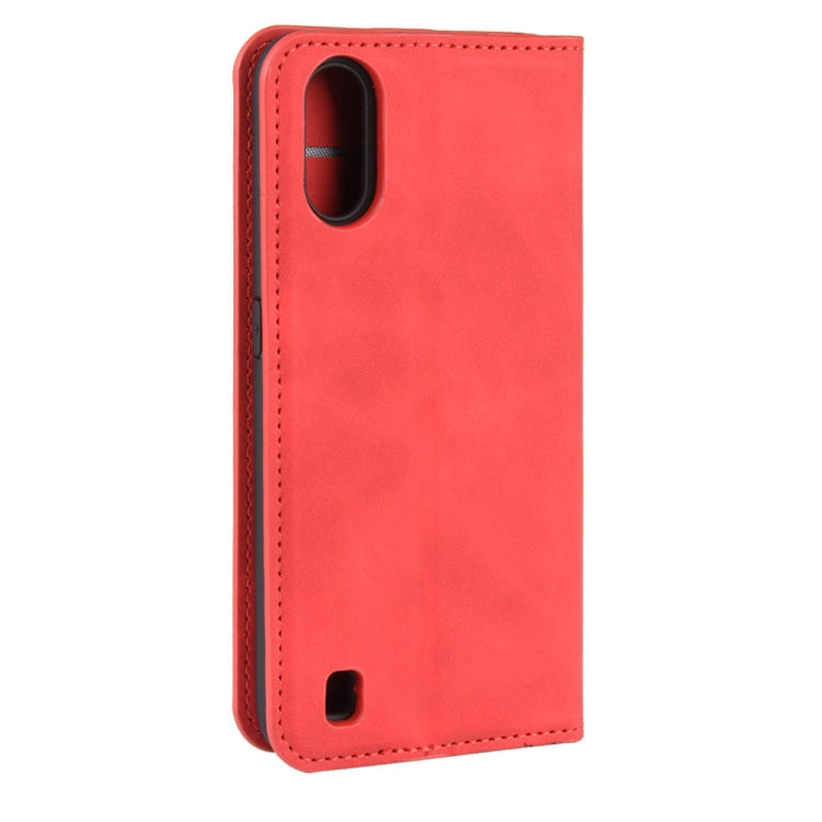 For Galaxy A01 Retro-skin Business Magnetic Suction Leather Case with Holder & Card Slots & Wallet