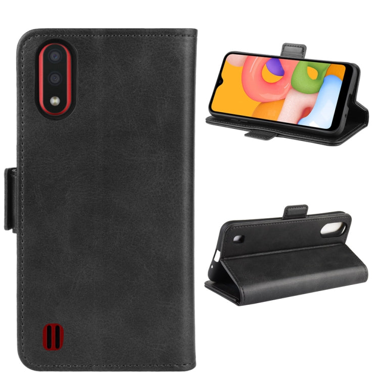 For Galaxy A01 Double Buckle Crazy Horse Business Mobile Phone Holster with Card Wallet Bracket Function