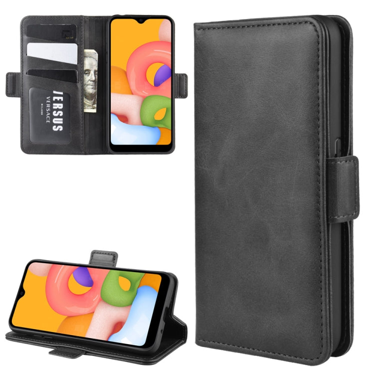 For Galaxy A01 Double Buckle Crazy Horse Business Mobile Phone Holster with Card Wallet Bracket Function