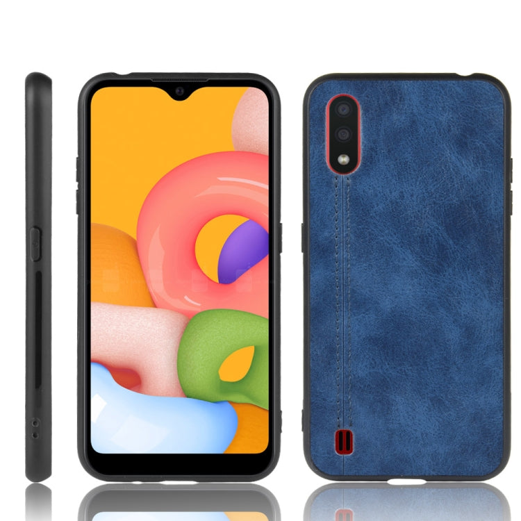 For Galaxy A01 Shockproof Sewing Cow Pattern Skin PC + PU + TPU Case