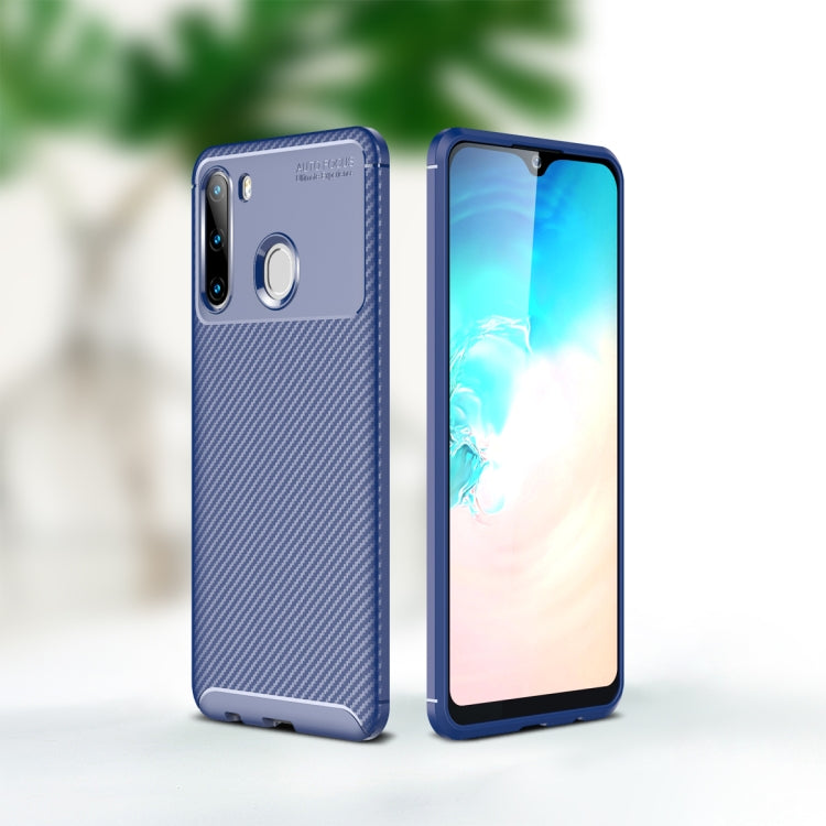 For Galaxy A21 Carbon Fiber Texture Shockproof TPU Case(Blue)