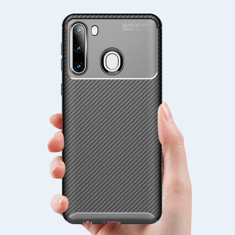 For Galaxy A21 Carbon Fiber Texture Shockproof TPU Case(Blue)