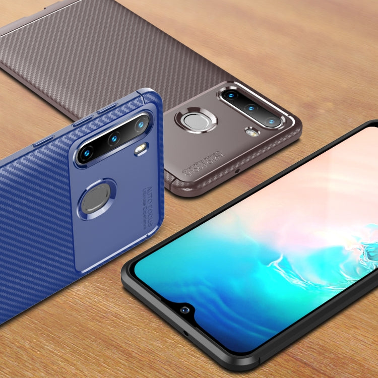 For Galaxy A21 Carbon Fiber Texture Shockproof TPU Case(Blue)