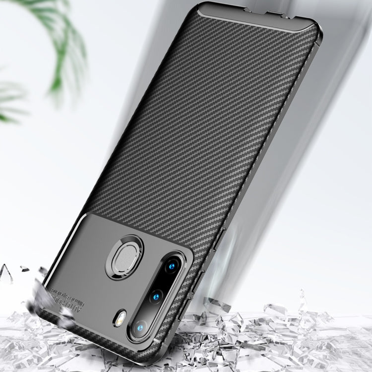 For Galaxy A21 Carbon Fiber Texture Shockproof TPU Case(Blue)