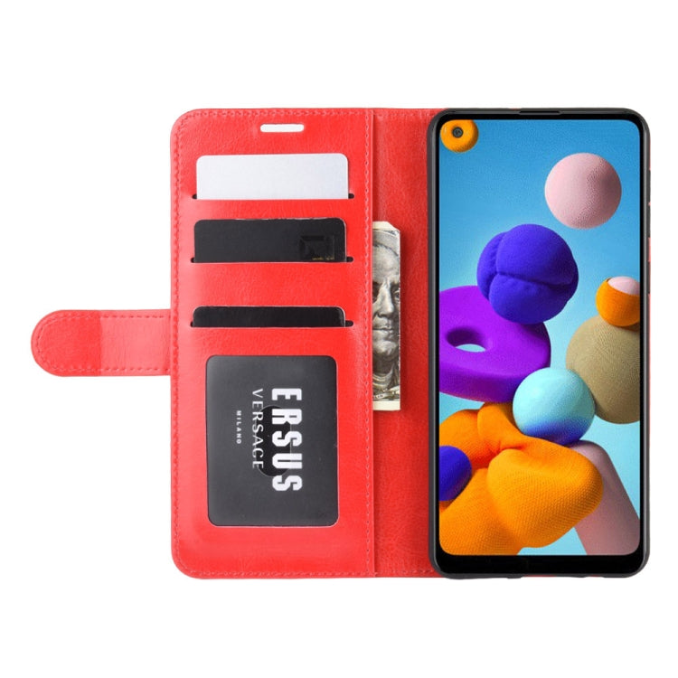 For Galaxy A21 R64 Texture Single Horizontal Flip Protective Case with Holder & Card Slots & Wallet& Photo Frame