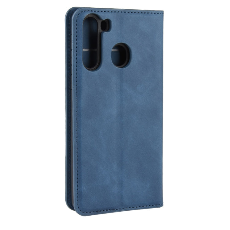 For Galaxy A21 Retro-skin Business Magnetic Suction Leather Case with Holder & Card Slots & Wallet