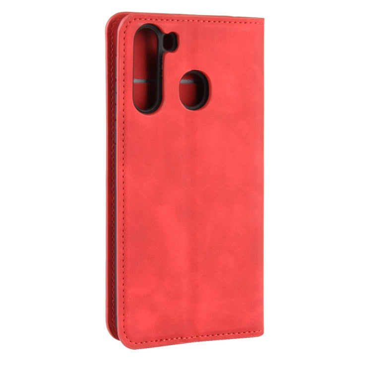 For Galaxy A21 Retro-skin Business Magnetic Suction Leather Case with Holder & Card Slots & Wallet