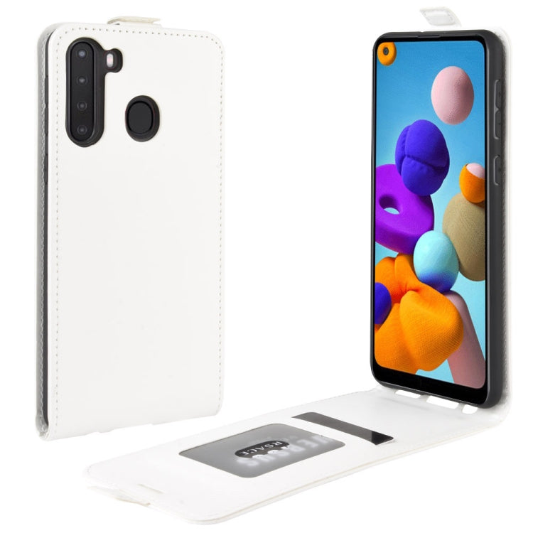 For Galaxy A21 R64 Texture Single Vertical Flip Leather Protective Case with Card Slots & Photo Frame