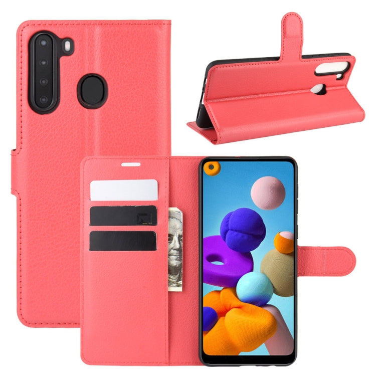 For Galaxy A21 Litchi Texture Horizontal Flip Protective Case with Holder & Card Slots & Wallet