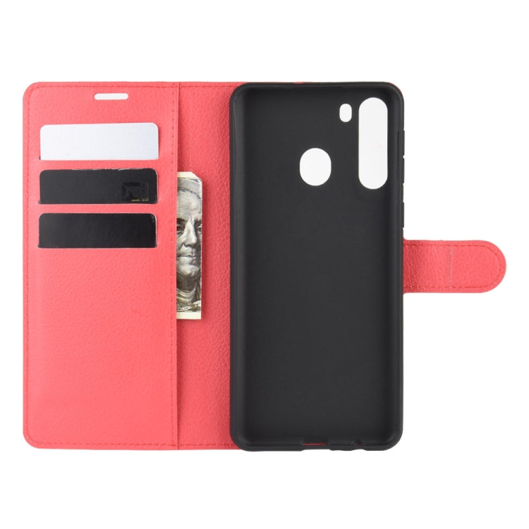 For Galaxy A21 Litchi Texture Horizontal Flip Protective Case with Holder & Card Slots & Wallet