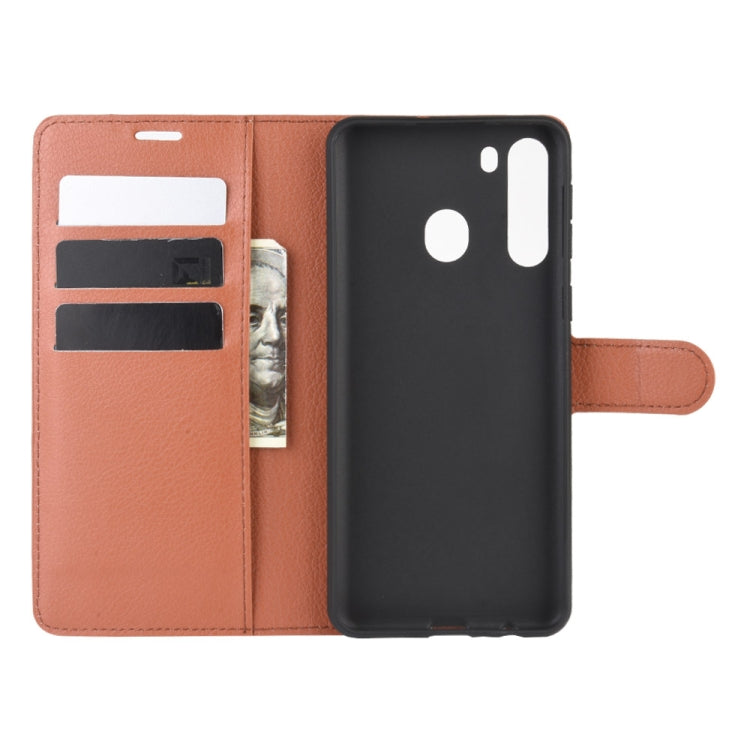 For Galaxy A21 Litchi Texture Horizontal Flip Protective Case with Holder & Card Slots & Wallet