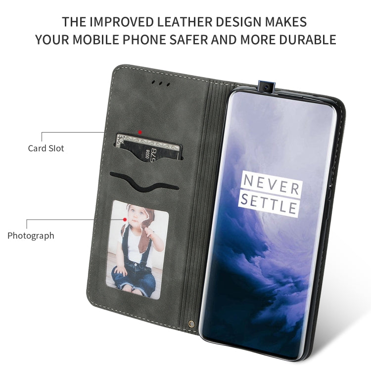 For OnePlus 7T Pro Retro Skin Feel Business Magnetic Horizontal Flip Leather Case