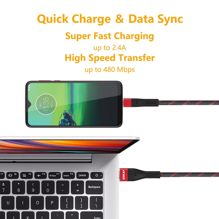 ENKAY ENK-CB301 Fishing Net Weaving USB to Micro Usb Data Transfer Charging Cable