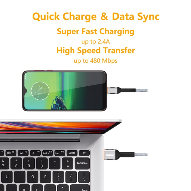 ENKAY ENK-CB303 Cloth Weaving Thread USB to Micro USB Data Transfer Charging Cable
