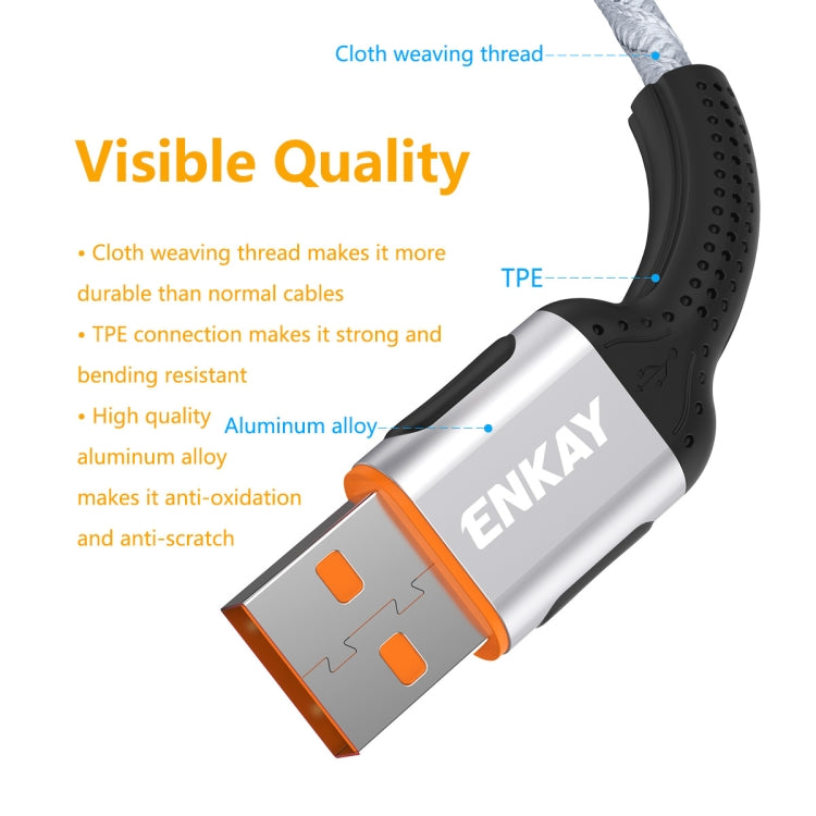 ENKAY ENK-CB303 Cloth Weaving Thread USB to Micro USB Data Transfer Charging Cable