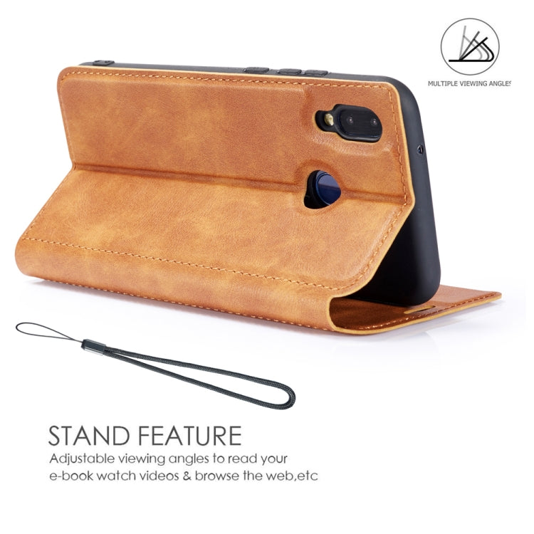 For Galaxy A40S / M30 Retro Simple Ultra-thin Magnetic Fitted Leather Flip Case with Holder Card Slots Lanyard