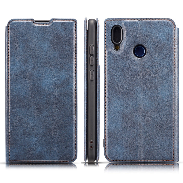 For Galaxy A40S / M30 Retro Simple Ultra-thin Magnetic Fitted Leather Flip Case with Holder Card Slots Lanyard