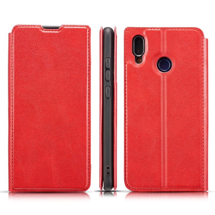 For Galaxy A40S / M30 Retro Simple Ultra-thin Magnetic Fitted Leather Flip Case with Holder Card Slots Lanyard