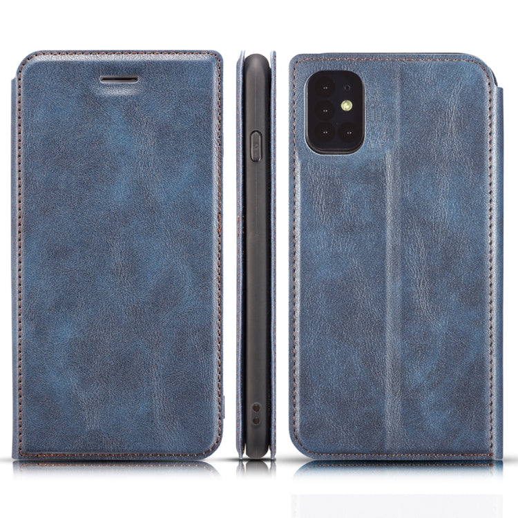 For Galaxy A71 Retro Simple Ultra-thin Magnetic Fitted Leather Flip Case   with Holder Card Slots Lanyard