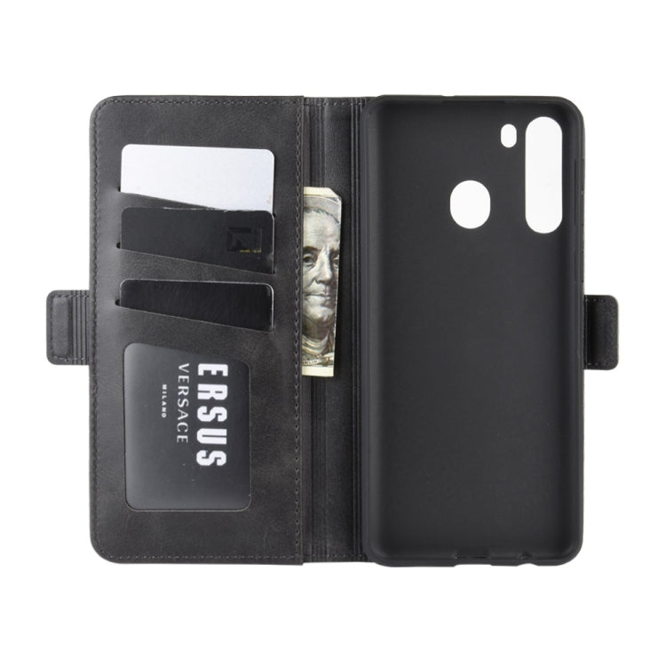 For Galaxy A21 Double Buckle Crazy Horse Business Mobile Phone Holster with Card Wallet Bracket Function