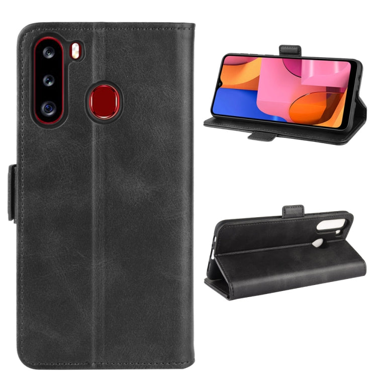 For Galaxy A21 Double Buckle Crazy Horse Business Mobile Phone Holster with Card Wallet Bracket Function