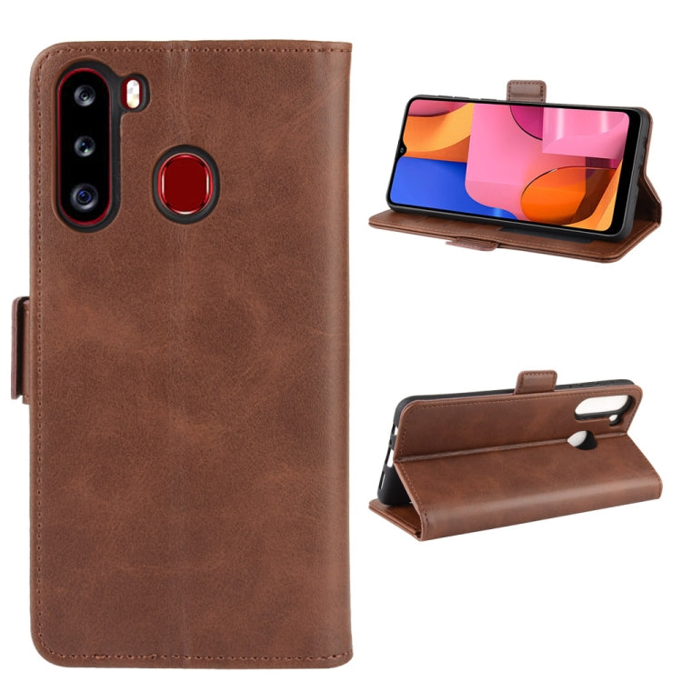 For Galaxy A21 Double Buckle Crazy Horse Business Mobile Phone Holster with Card Wallet Bracket Function