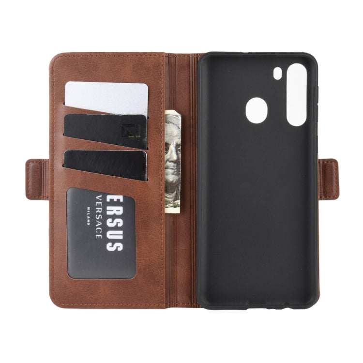 For Galaxy A21 Double Buckle Crazy Horse Business Mobile Phone Holster with Card Wallet Bracket Function