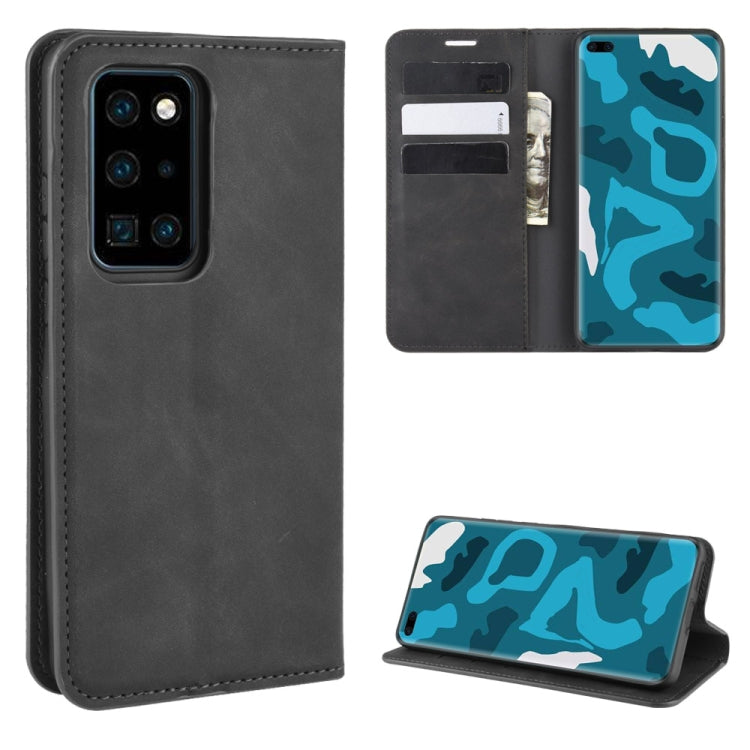For Huawei P40 Pro Retro-skin Business Magnetic Suction Leather Case with Holder & Card Slots & Wallet
