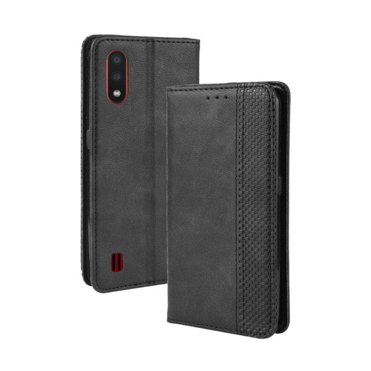 For Galaxy A01 Magnetic Buckle Retro Crazy Horse Texture Horizontal Flip Leather Case with Holder & Card Slots & Photo Frame