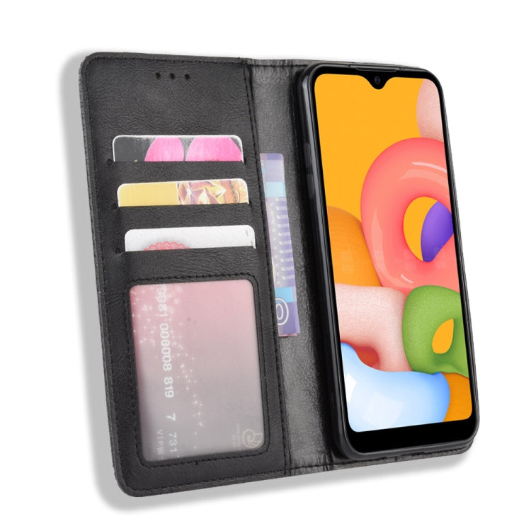 For Galaxy A01 Magnetic Buckle Retro Crazy Horse Texture Horizontal Flip Leather Case with Holder & Card Slots & Photo Frame