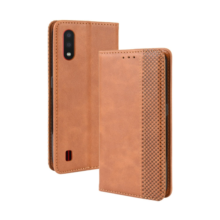 For Galaxy A01 Magnetic Buckle Retro Crazy Horse Texture Horizontal Flip Leather Case with Holder & Card Slots & Photo Frame