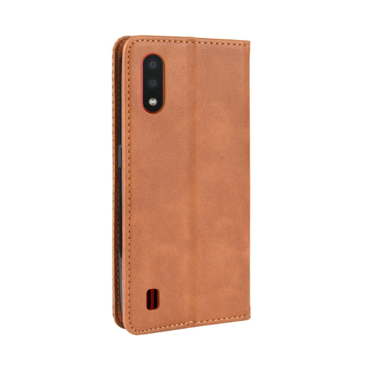 For Galaxy A01 Magnetic Buckle Retro Crazy Horse Texture Horizontal Flip Leather Case with Holder & Card Slots & Photo Frame