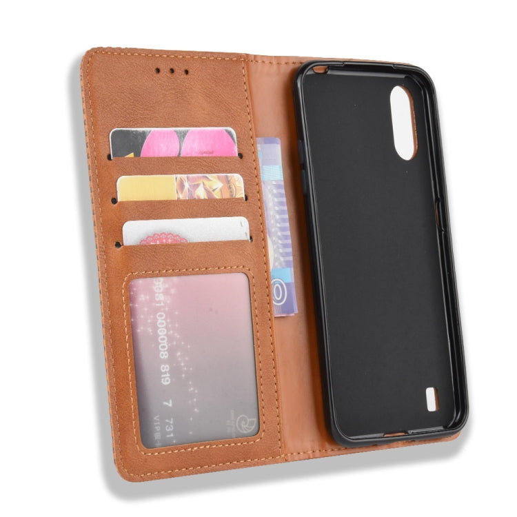 For Galaxy A01 Magnetic Buckle Retro Crazy Horse Texture Horizontal Flip Leather Case with Holder & Card Slots & Photo Frame