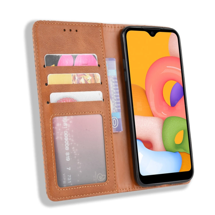 For Galaxy A01 Magnetic Buckle Retro Crazy Horse Texture Horizontal Flip Leather Case with Holder & Card Slots & Photo Frame