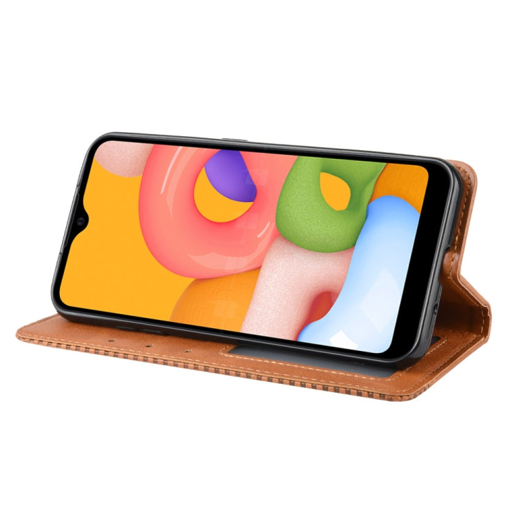 For Galaxy A01 Magnetic Buckle Retro Crazy Horse Texture Horizontal Flip Leather Case with Holder & Card Slots & Photo Frame