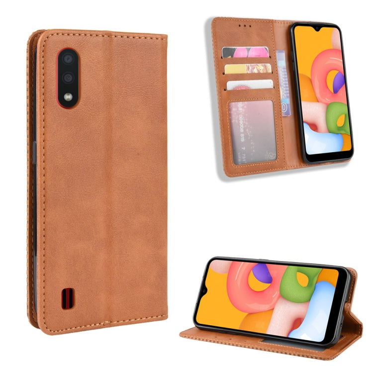 For Galaxy A01 Magnetic Buckle Retro Crazy Horse Texture Horizontal Flip Leather Case with Holder & Card Slots & Photo Frame