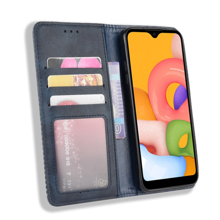 For Galaxy A01 Magnetic Buckle Retro Crazy Horse Texture Horizontal Flip Leather Case with Holder & Card Slots & Photo Frame