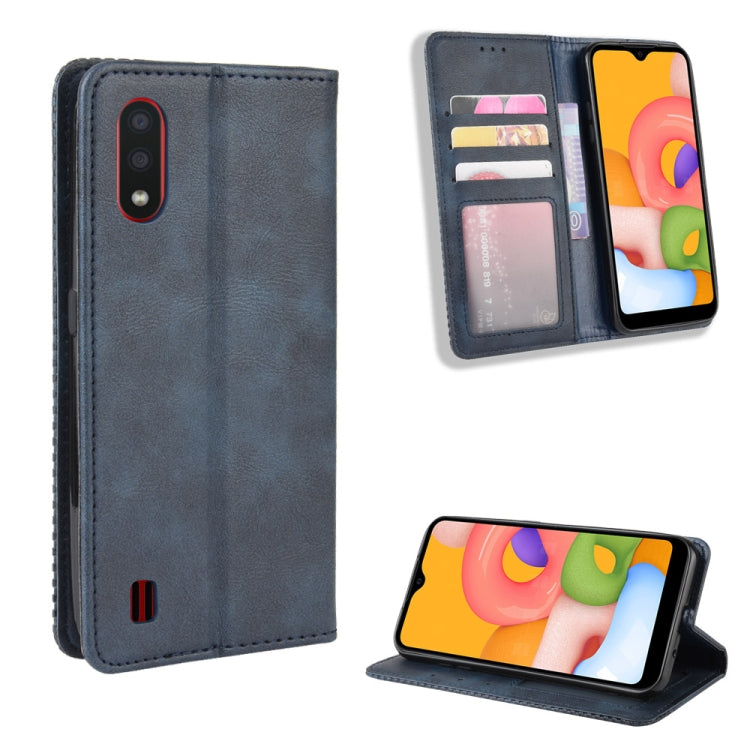 For Galaxy A01 Magnetic Buckle Retro Crazy Horse Texture Horizontal Flip Leather Case with Holder & Card Slots & Photo Frame