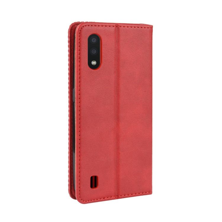 For Galaxy A01 Magnetic Buckle Retro Crazy Horse Texture Horizontal Flip Leather Case with Holder & Card Slots & Photo Frame